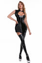 Shiny Patent Leather Nightclub Bodysuit Zip Skirt