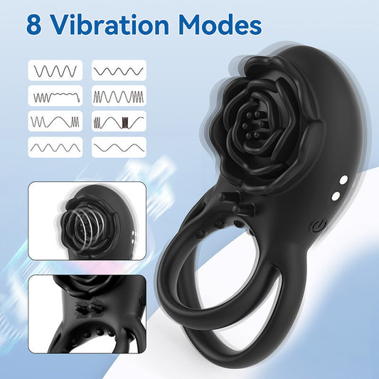 Men's Rose Silicone Vibrating Masturbation Device Magnetic Charging Ring