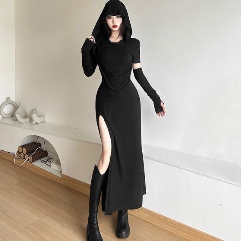 High-Slit Hooded Dress Suit & Glove