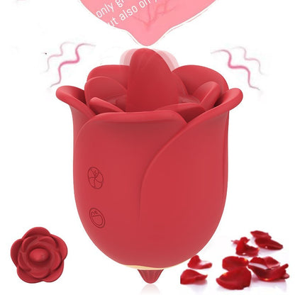 Tongue Licking Flower Head Telescopic Rose Massage Vibrator